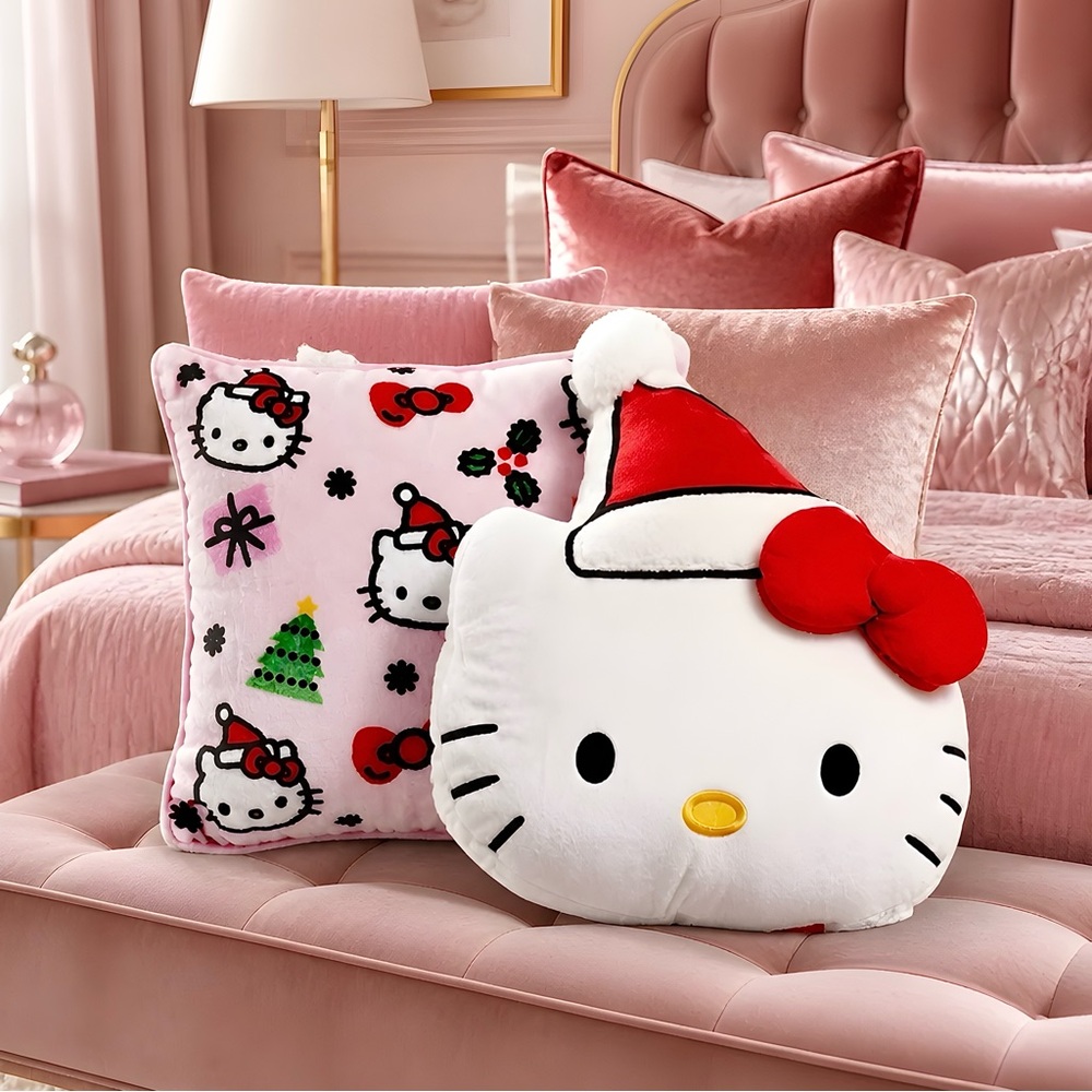 Hello Kitty and Friends Christmas Pink White Red Decorative Pillows 2 Pack